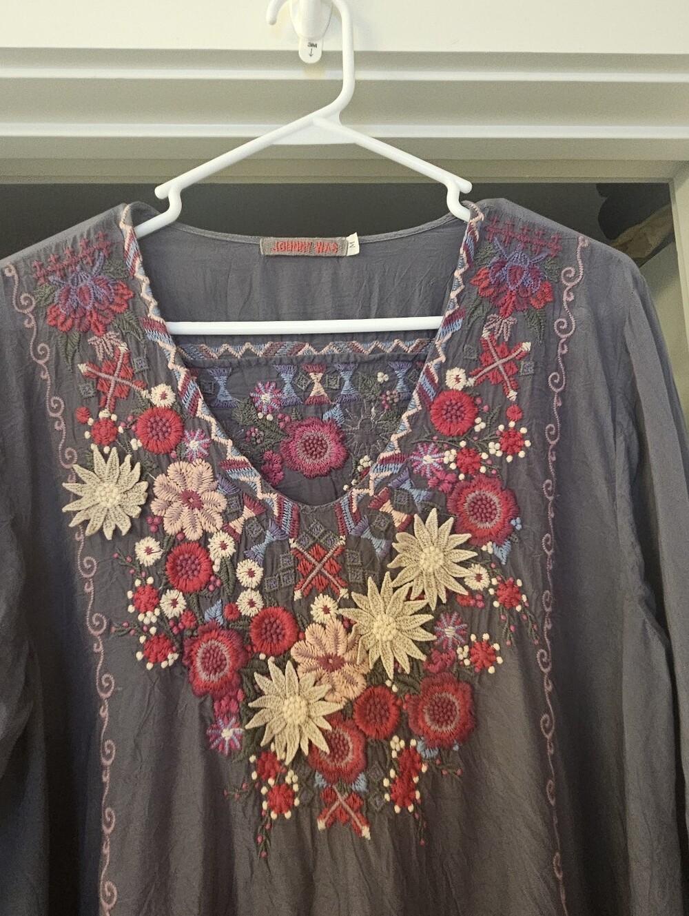 Johnny Was Gray Sheer Floral Embroidered Tunic-Medium - Picture 4 of 10